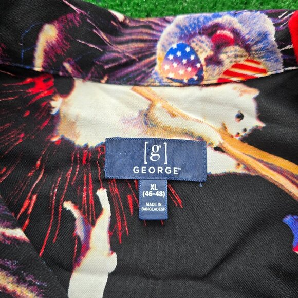 George Hawaiian Shirt Mens XL Black 4th Of July Firecrackers Party Button Up - Picture 6 of 8